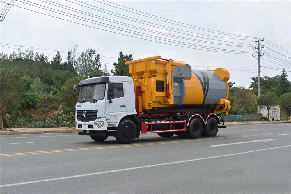 【18 modelos】Caminhão de Lixo Dongfeng com braço telescópico traseiro e eixos dianteiros duplos montados no chassi