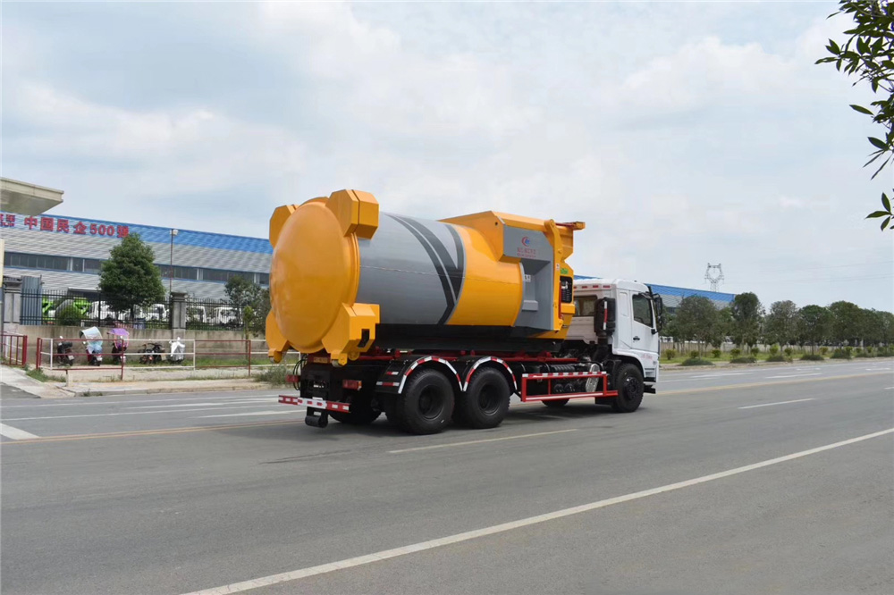 【18 modelos】Caminhão de Lixo Dongfeng com braço telescópico traseiro e eixos dianteiros duplos montados no chassi